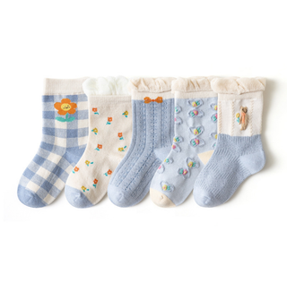 1-5 Years Light Blue Floral Cute Baby Girl Ruffle Socks 