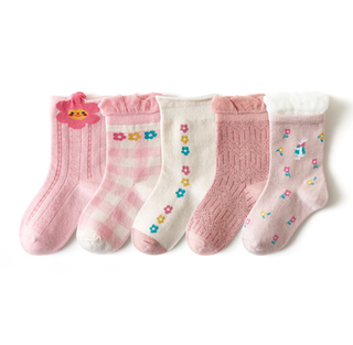 1-5 Years Pink Floral Cute Baby Girl Frill Socks 