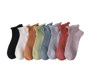 Breathable Pure Cotton Roll Top Women Ankle Socks