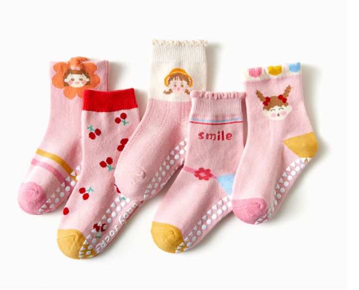 1-5 Years Pink Kids Girl Socks Slip-Resistant